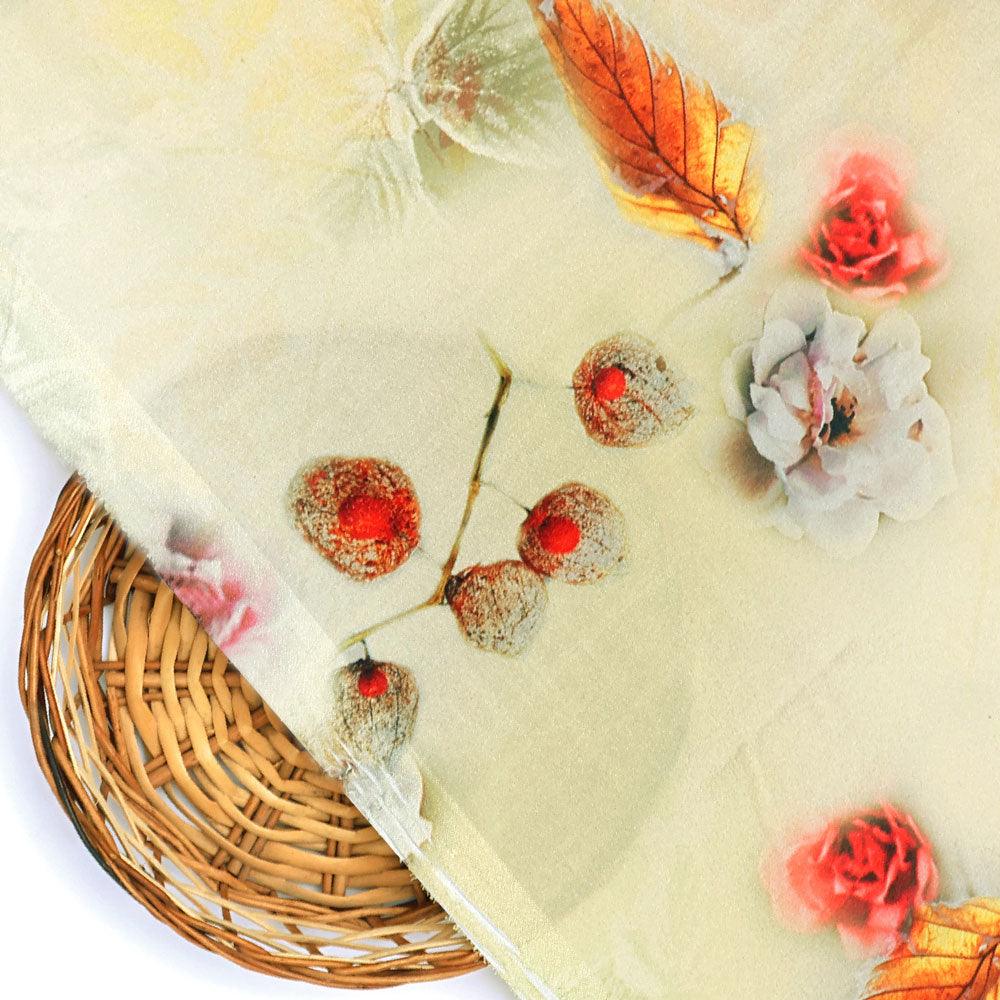 Morden Gradient Colourful Leaves With Roses Digital Printed Fabric - Silk Crepe - Image 2