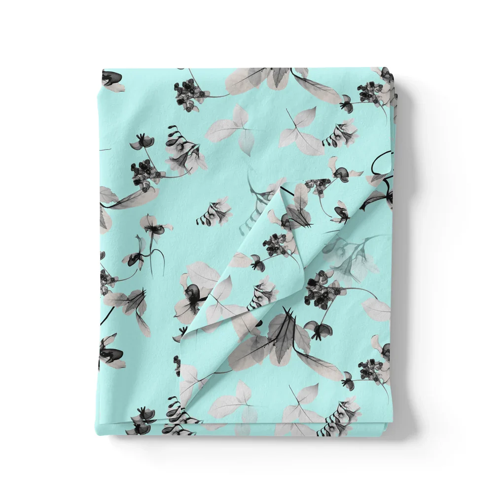 Morden Grey Leaves With Branch Digital Printed Fabric - Pure Cotton - Image 3