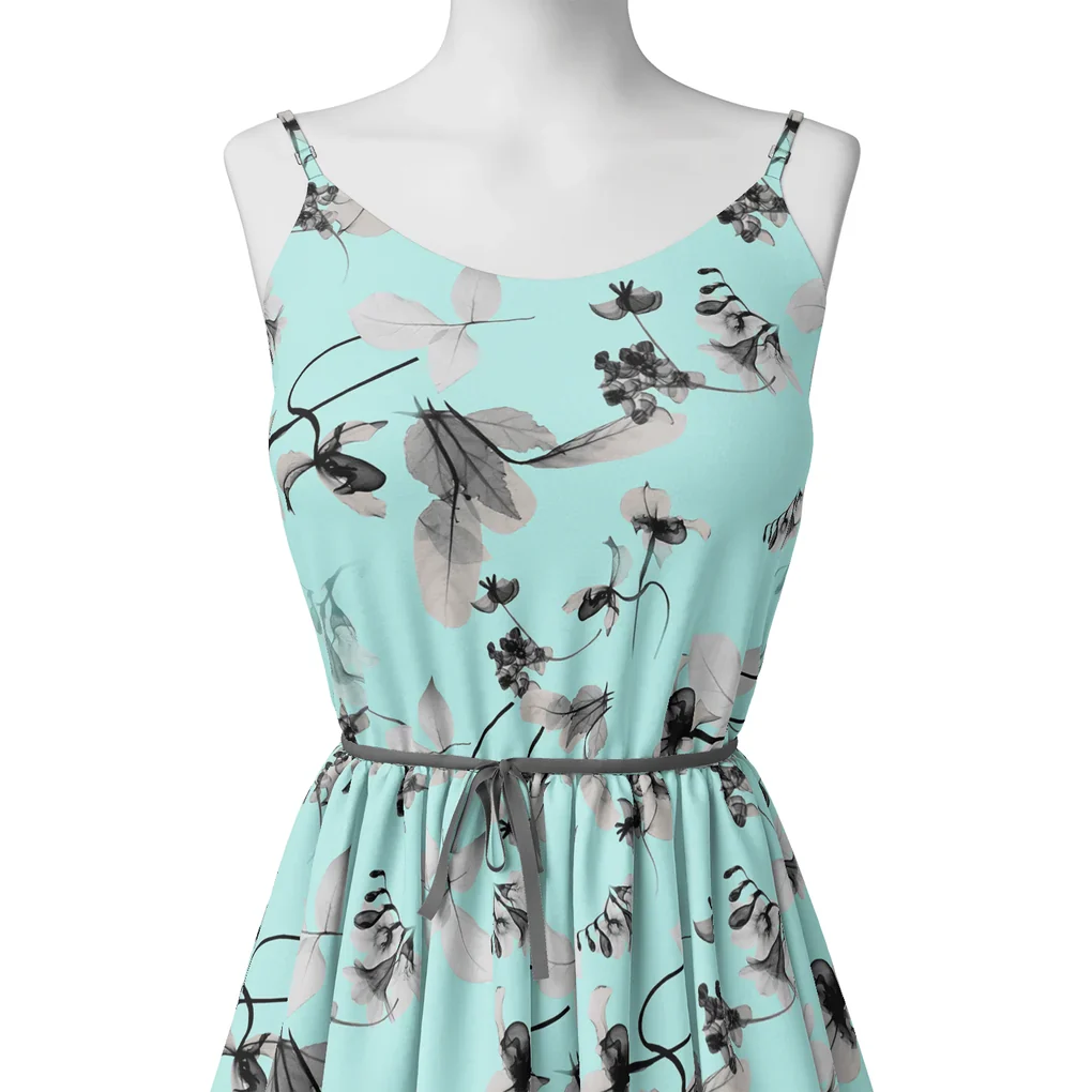 Morden Grey Leaves With Branch Digital Printed Fabric - Pure Georgette - Image 2