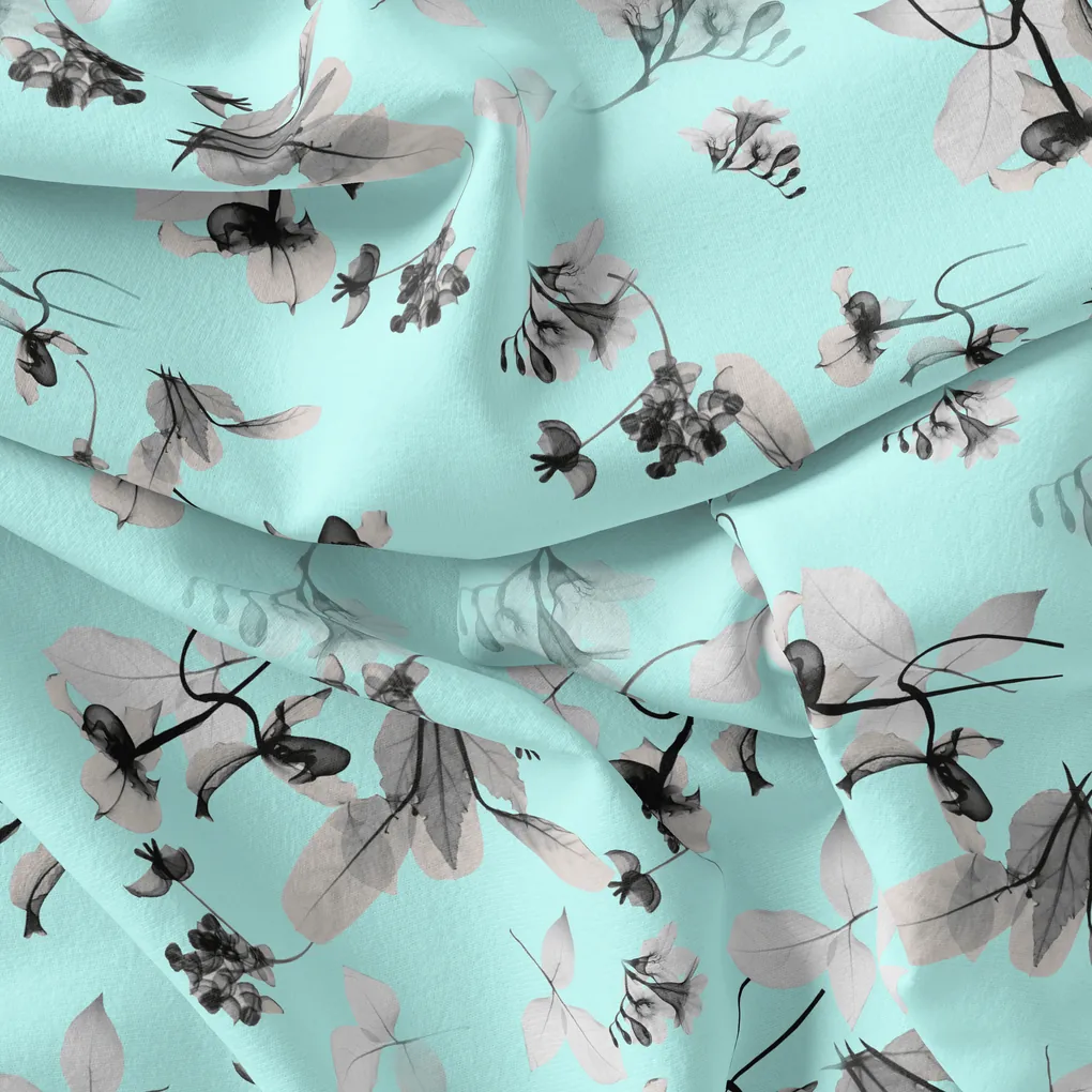 Morden Grey Leaves With Branch Digital Printed Fabric - Weightless - Image 4