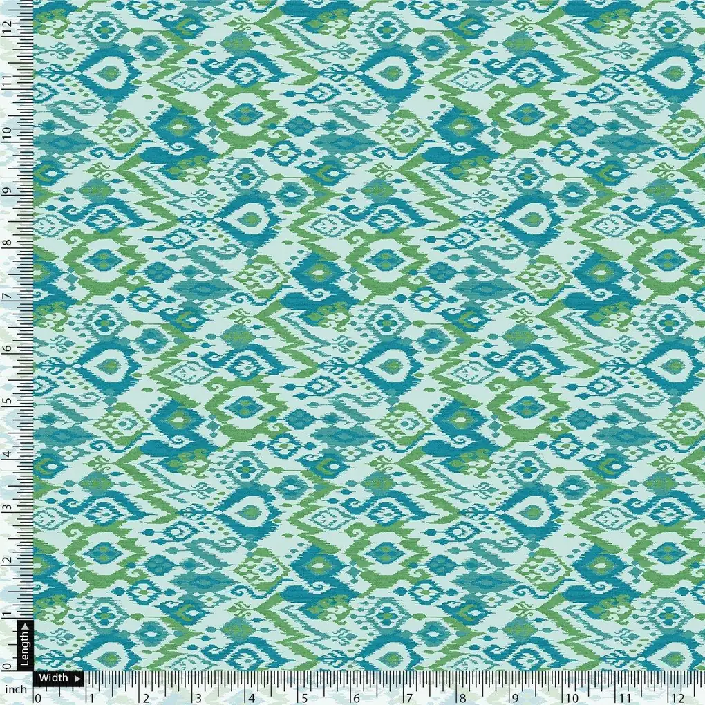 Morden Ikat Blurry Skyblue Digital Printed Fabric - Kora Silk - Image 4