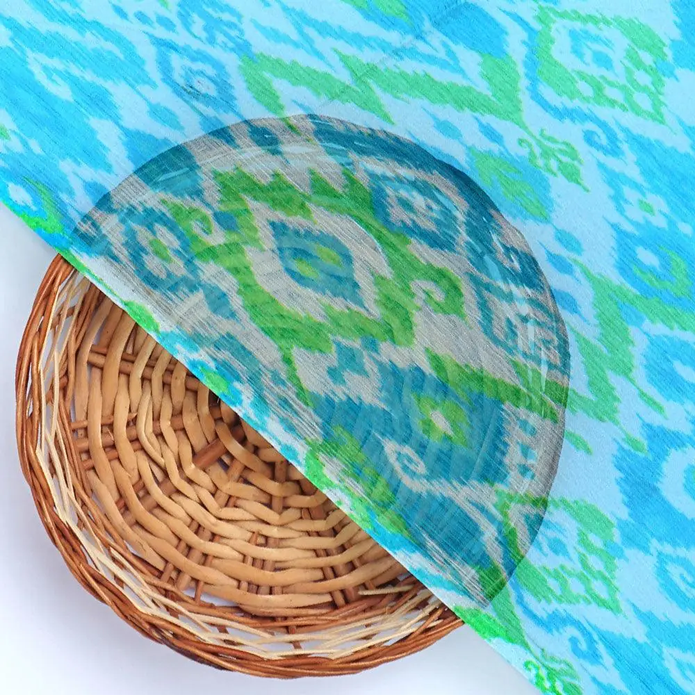 Morden Ikat Blurry Skyblue Digital Printed Fabric - Pure Chiffon - Image 2
