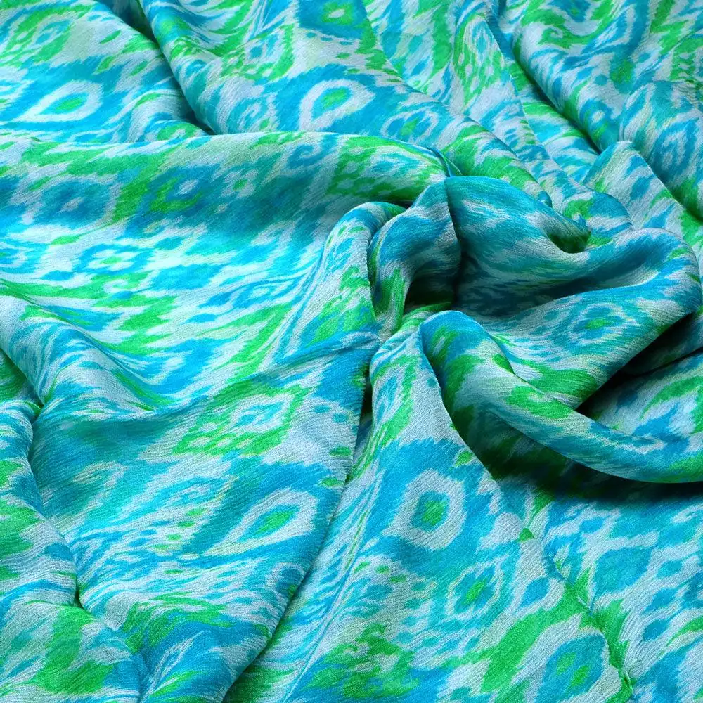 Morden Ikat Blurry Skyblue Digital Printed Fabric - Pure Chiffon - Image 3