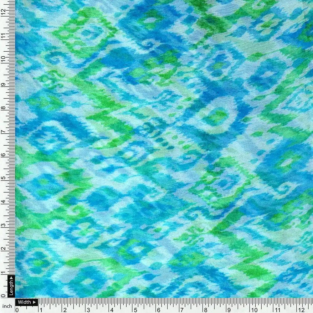 Morden Ikat Blurry Skyblue Digital Printed Fabric - Pure Chiffon - Image 4
