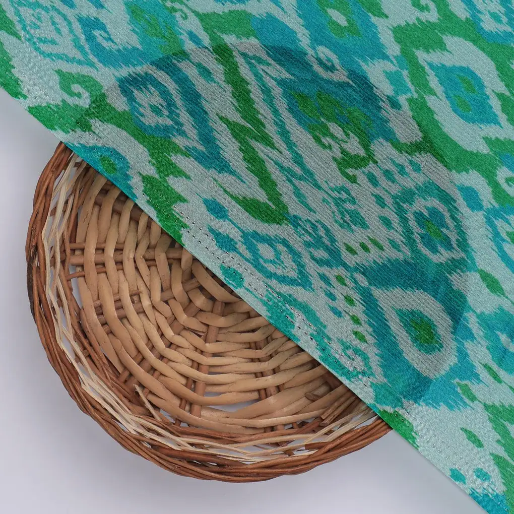 Morden Ikat Blurry Skyblue Digital Printed Fabric - Pure Chinon - Image 2