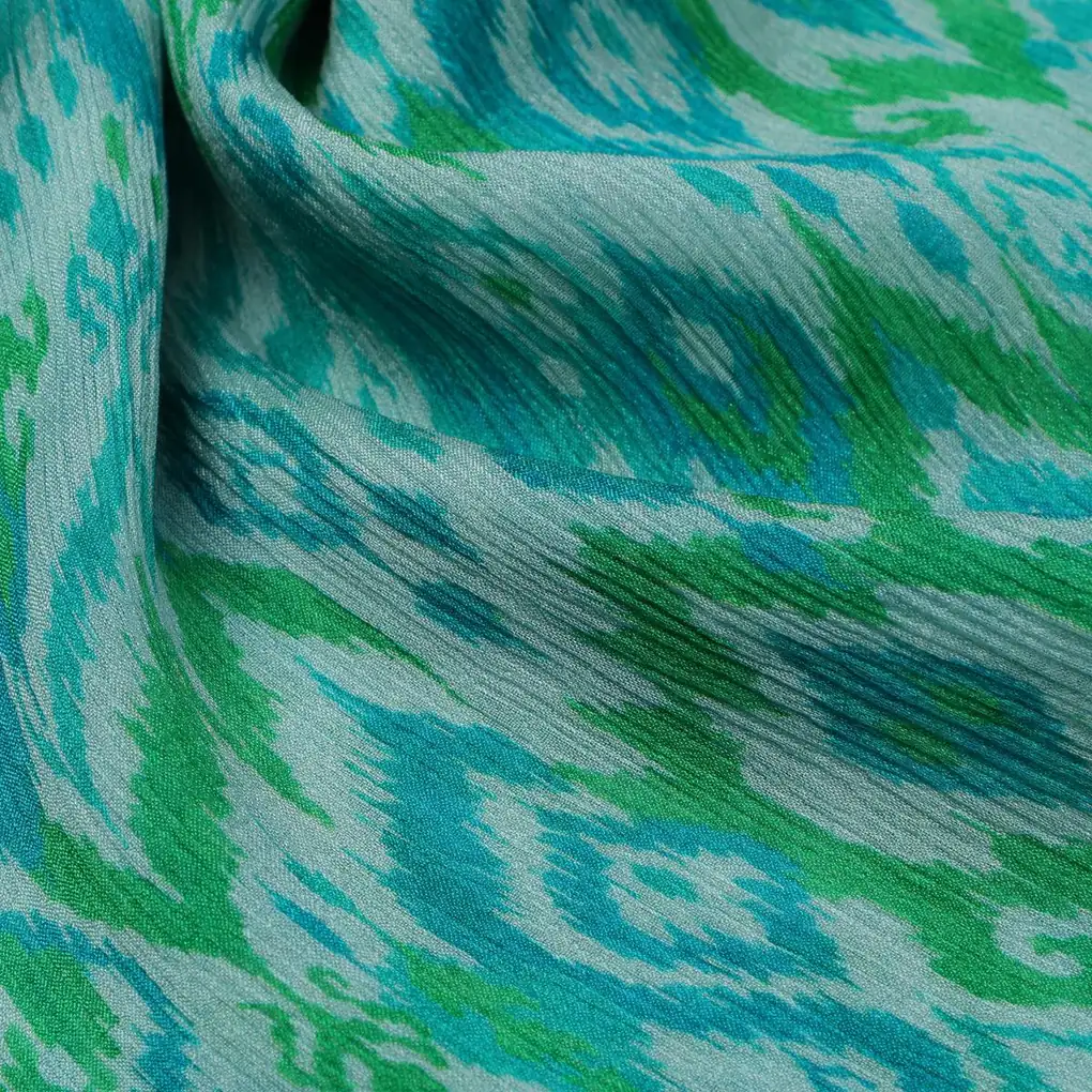 Morden Ikat Blurry Skyblue Digital Printed Fabric - Pure Chinon - Image 3