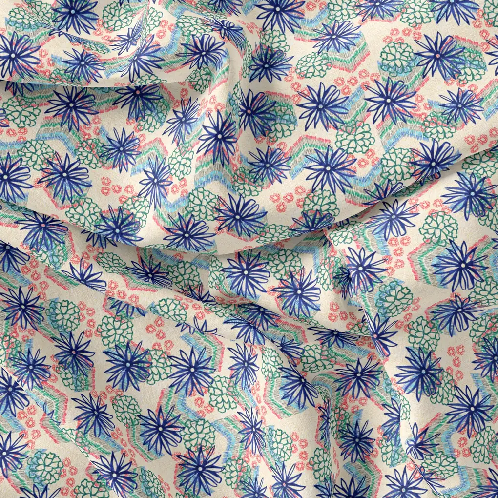Morden Lily Floral Flower Digital Printed Fabric - Kora Silk - Image 3