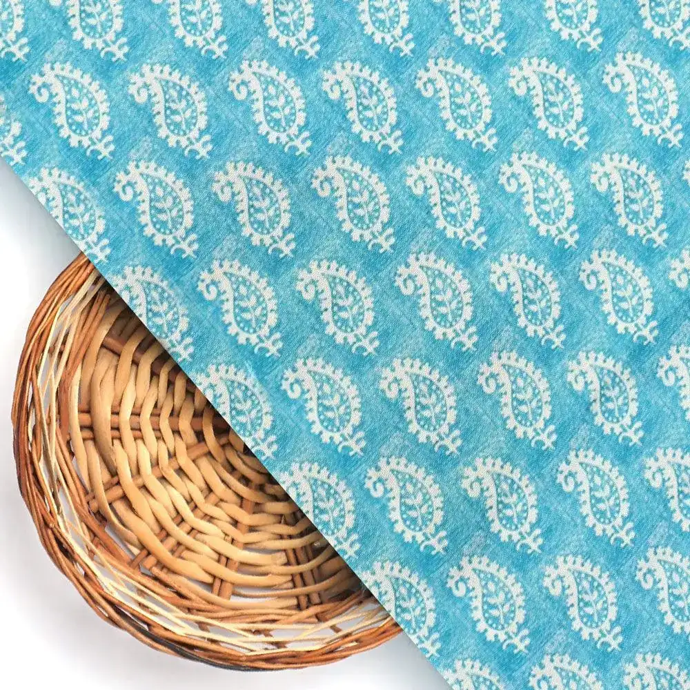Morden Mango Leaves With Gumbo Colour Digital Printed Fabric - Rayon - Image 2