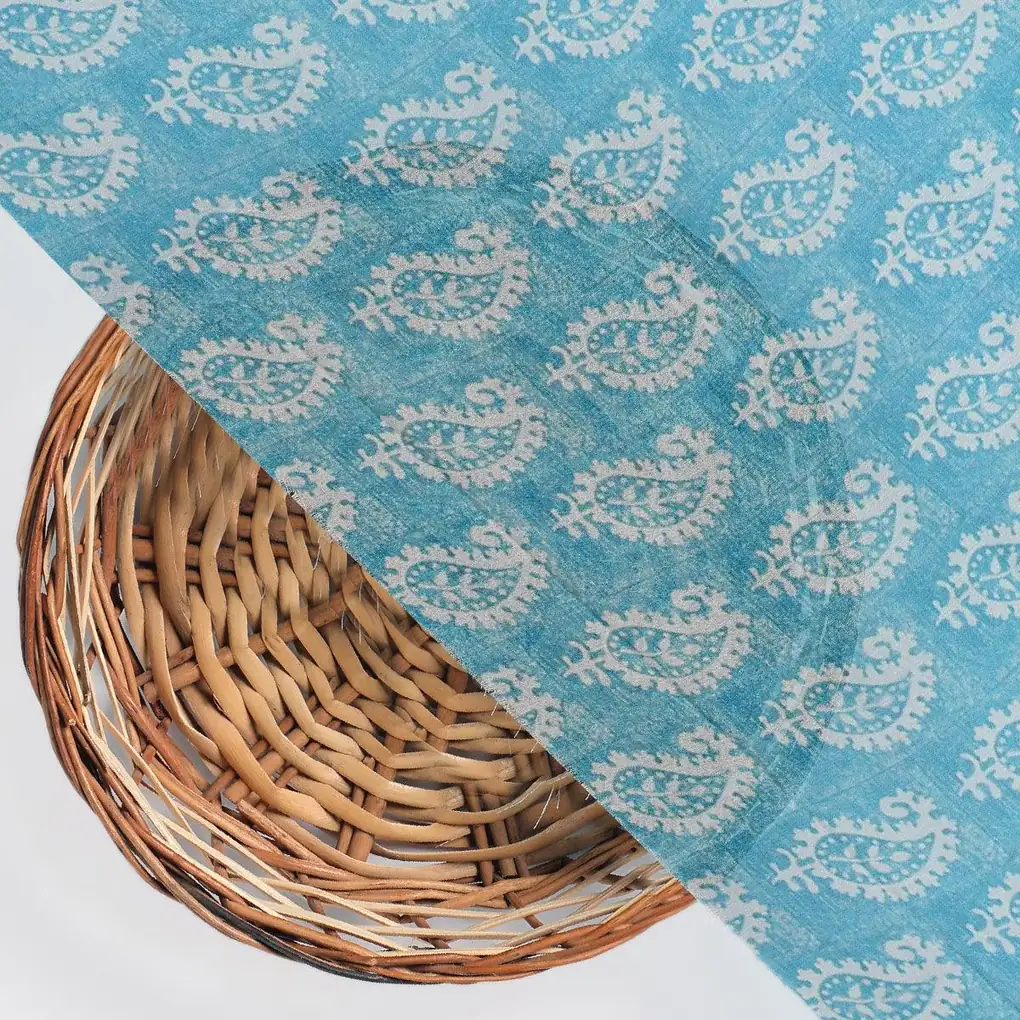 Morden Mango Leaves With Gumbo Colour Digital Printed Fabric - Weightless - Image 2