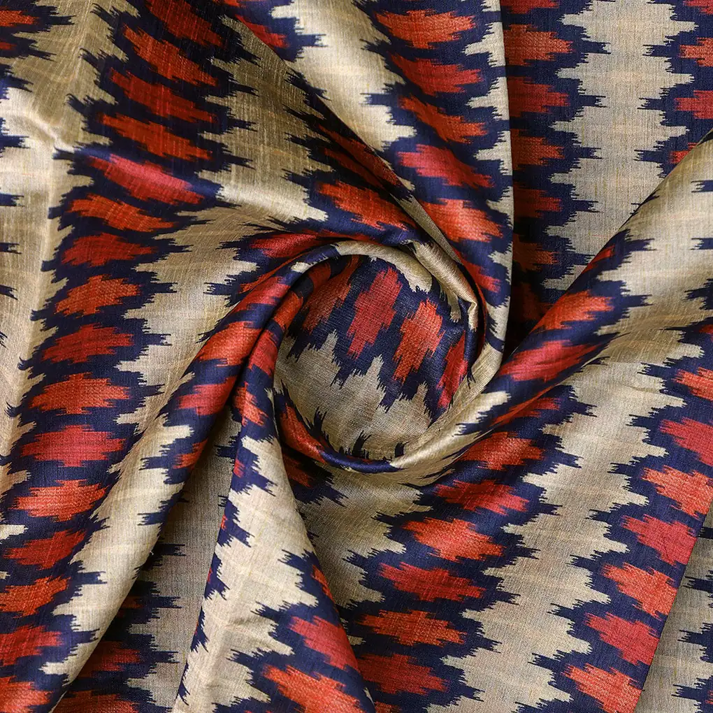Morden Multicolour Ikat Repeat Digital Printed Fabric - Tusser Silk - Image 2