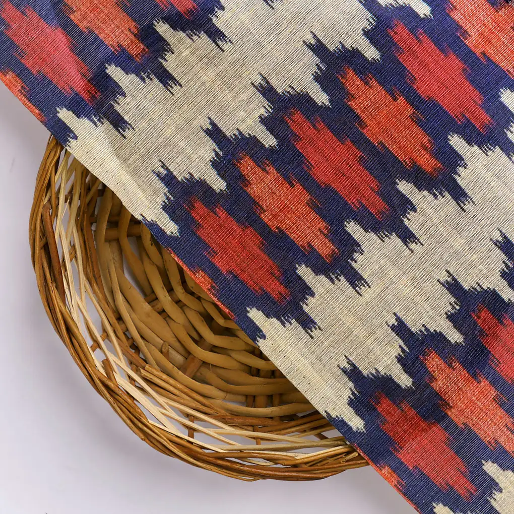 Morden Multicolour Ikat Repeat Digital Printed Fabric - Tusser Silk - Image 3