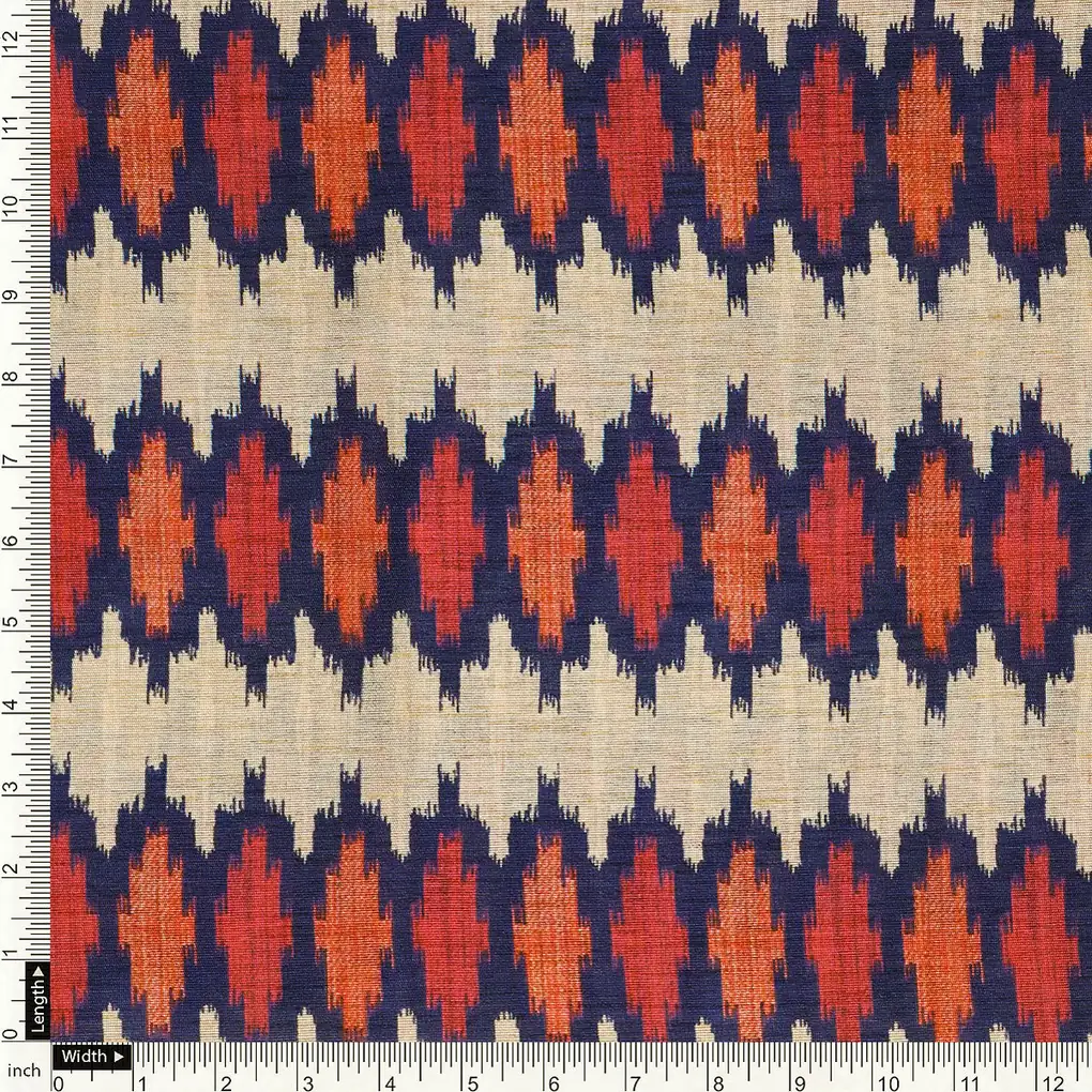 Morden Multicolour Ikat Repeat Digital Printed Fabric - Tusser Silk - Image 4