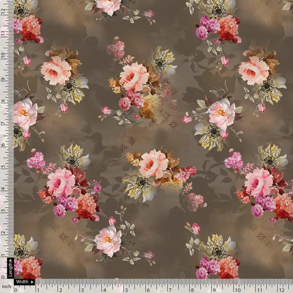 Morden Peony Watercolour Art Digital Printed Fabric - Japan Satin - Image 5
