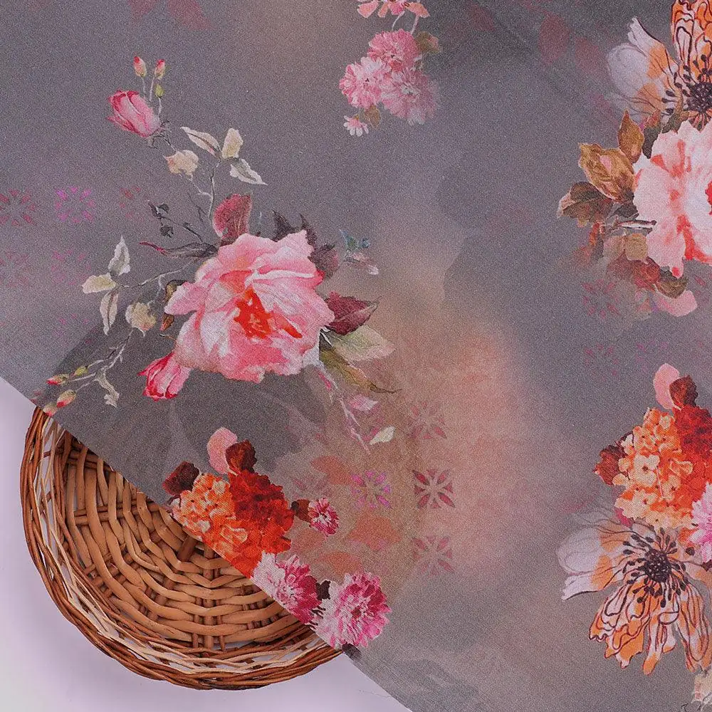 Morden Peony Watercolour Art Digital Printed Fabric - Pure Cotton - Image 2
