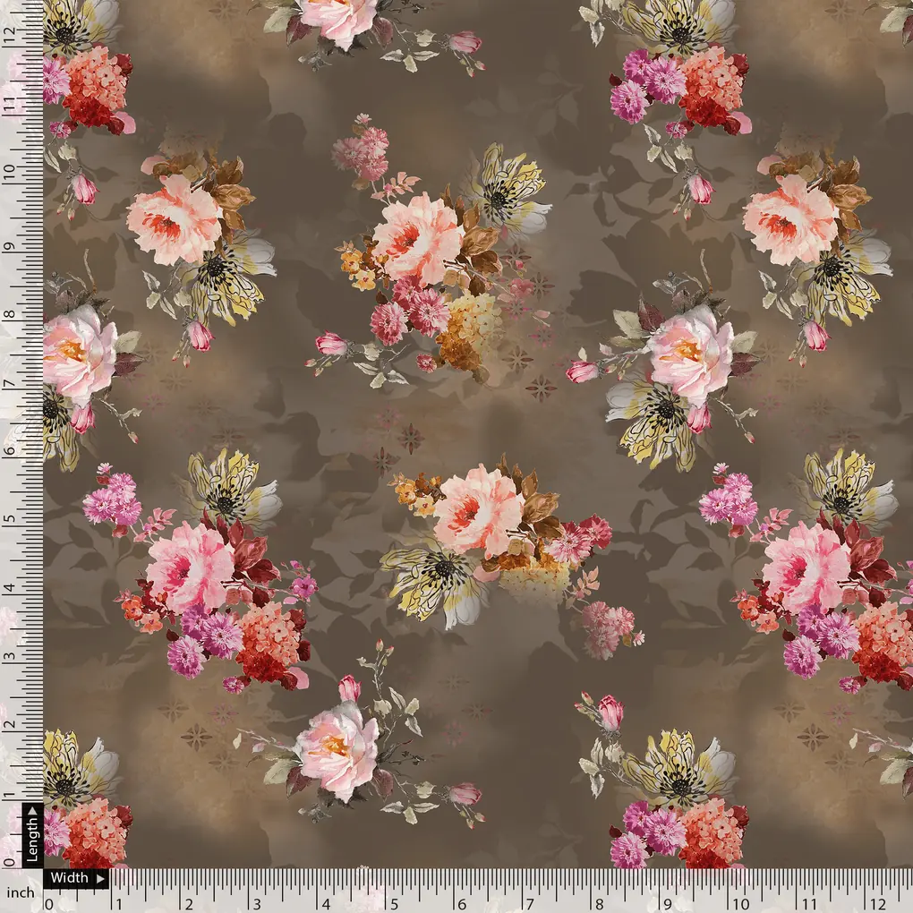 Morden Peony Watercolour Art Digital Printed Fabric - Pure Georgette - Image 5