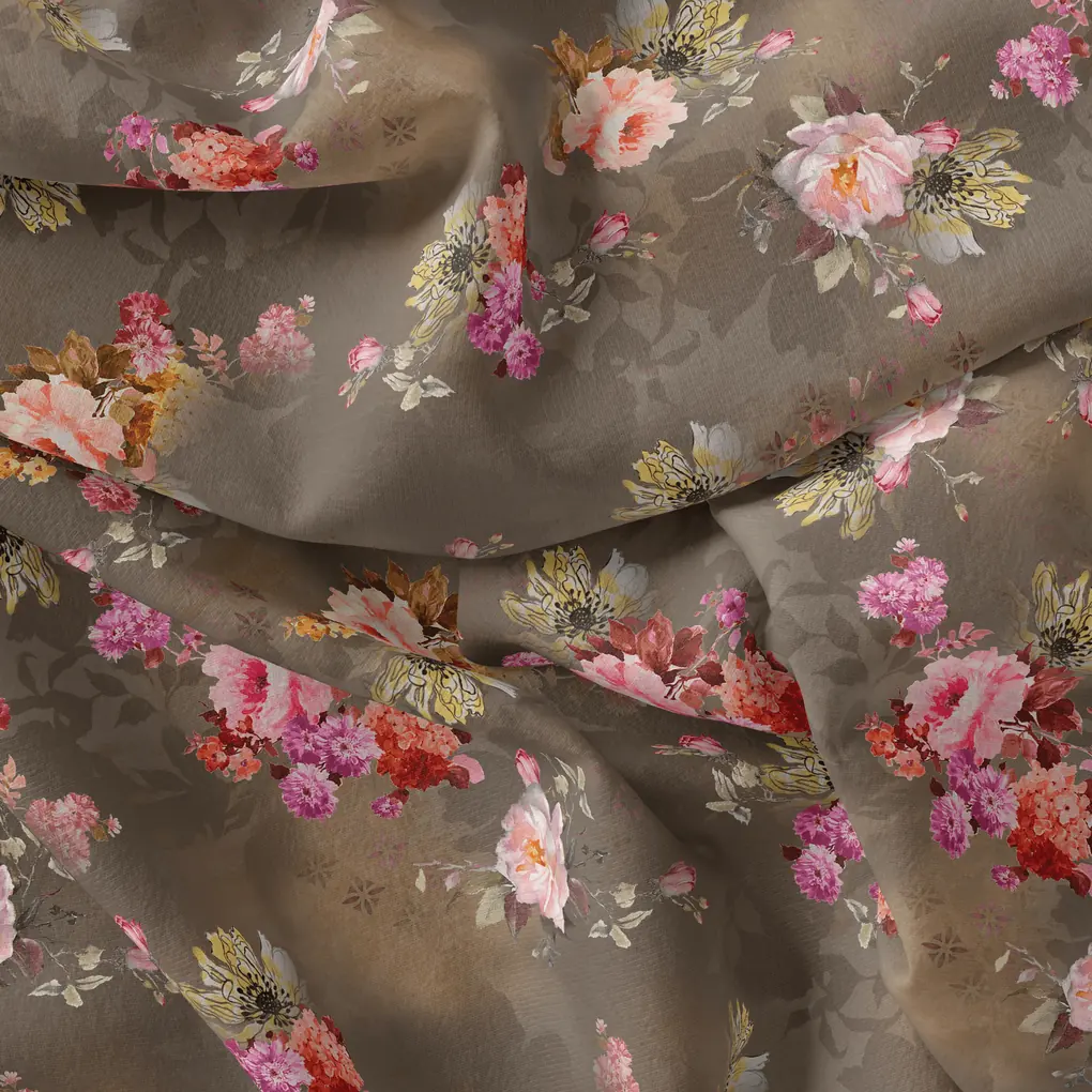 Morden Peony Watercolour Art Digital Printed Fabric - Silk Crepe - Image 4