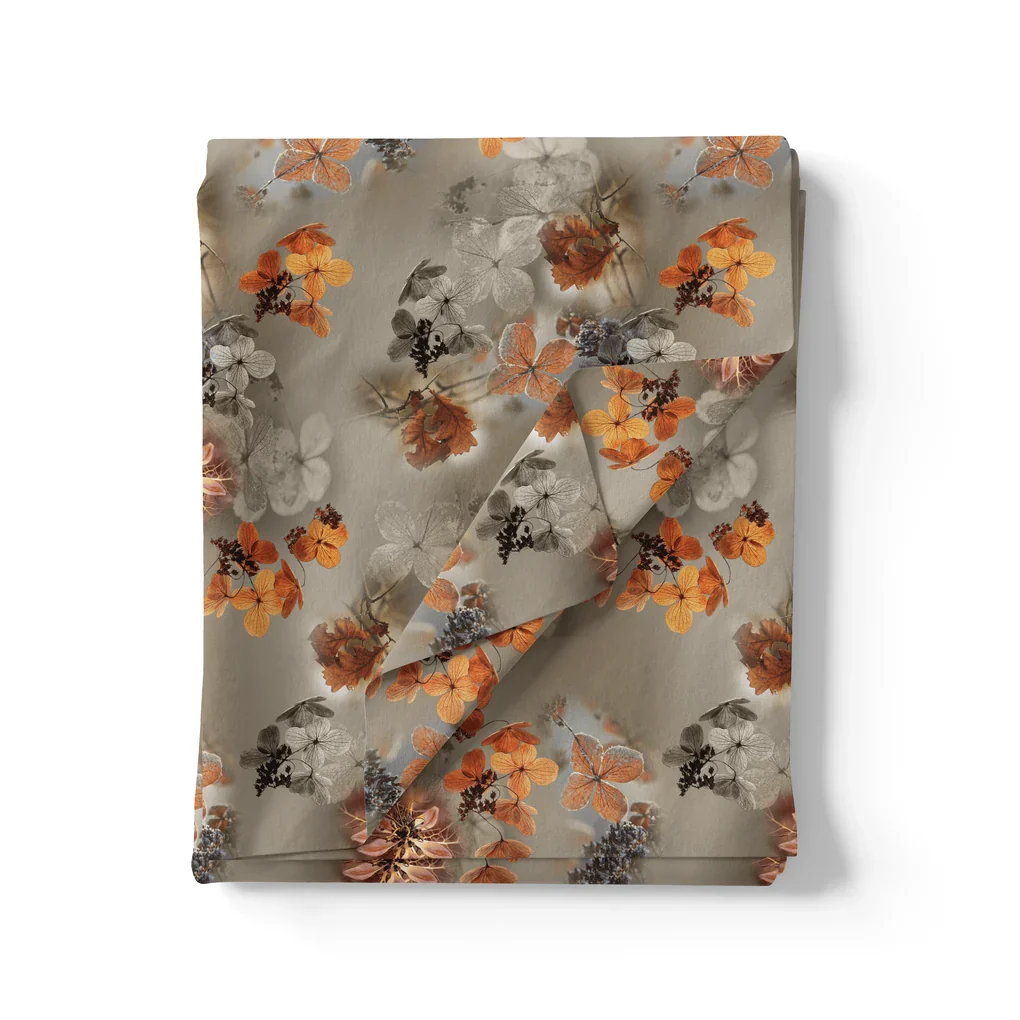 Morden Periwinkle Floral Flower With Gray Leaves Digital Printed Fabric - Image 3