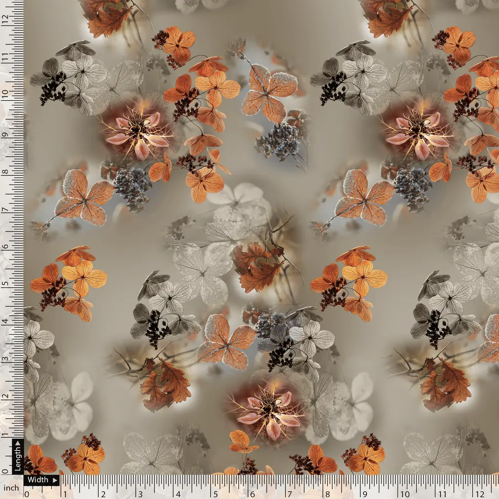 Morden Periwinkle Floral Flower With Gray Leaves Digital Printed Fabric - Image 5