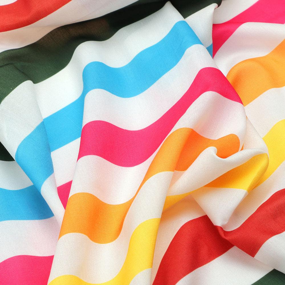 Morden Rainbow Strips Printed Fabric - Kora Silk - Image 3