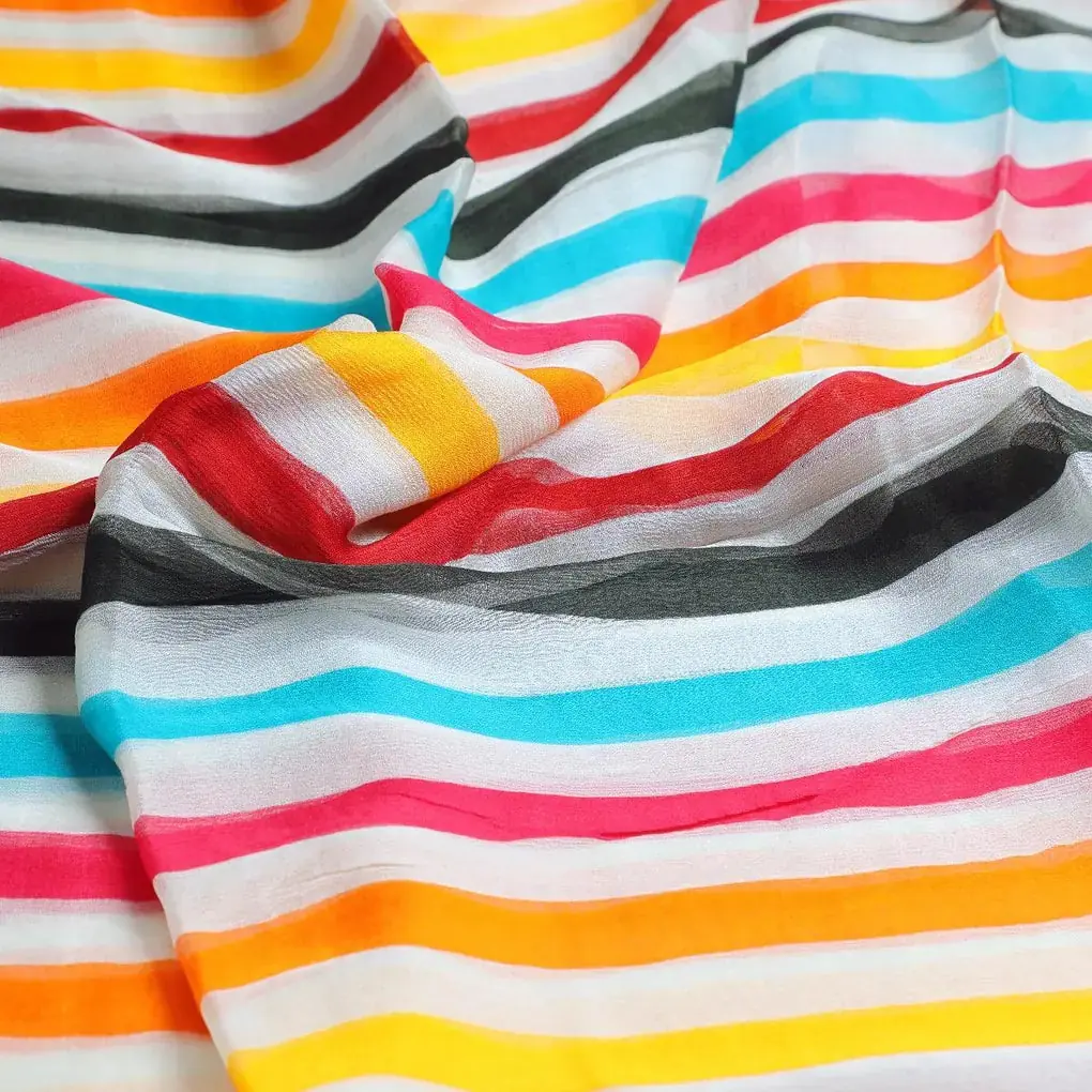 Morden Rainbow Strips Printed Fabric - Pure Chiffon - Image 3