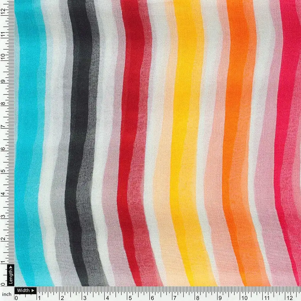 Morden Rainbow Strips Printed Fabric - Pure Chiffon - Image 4