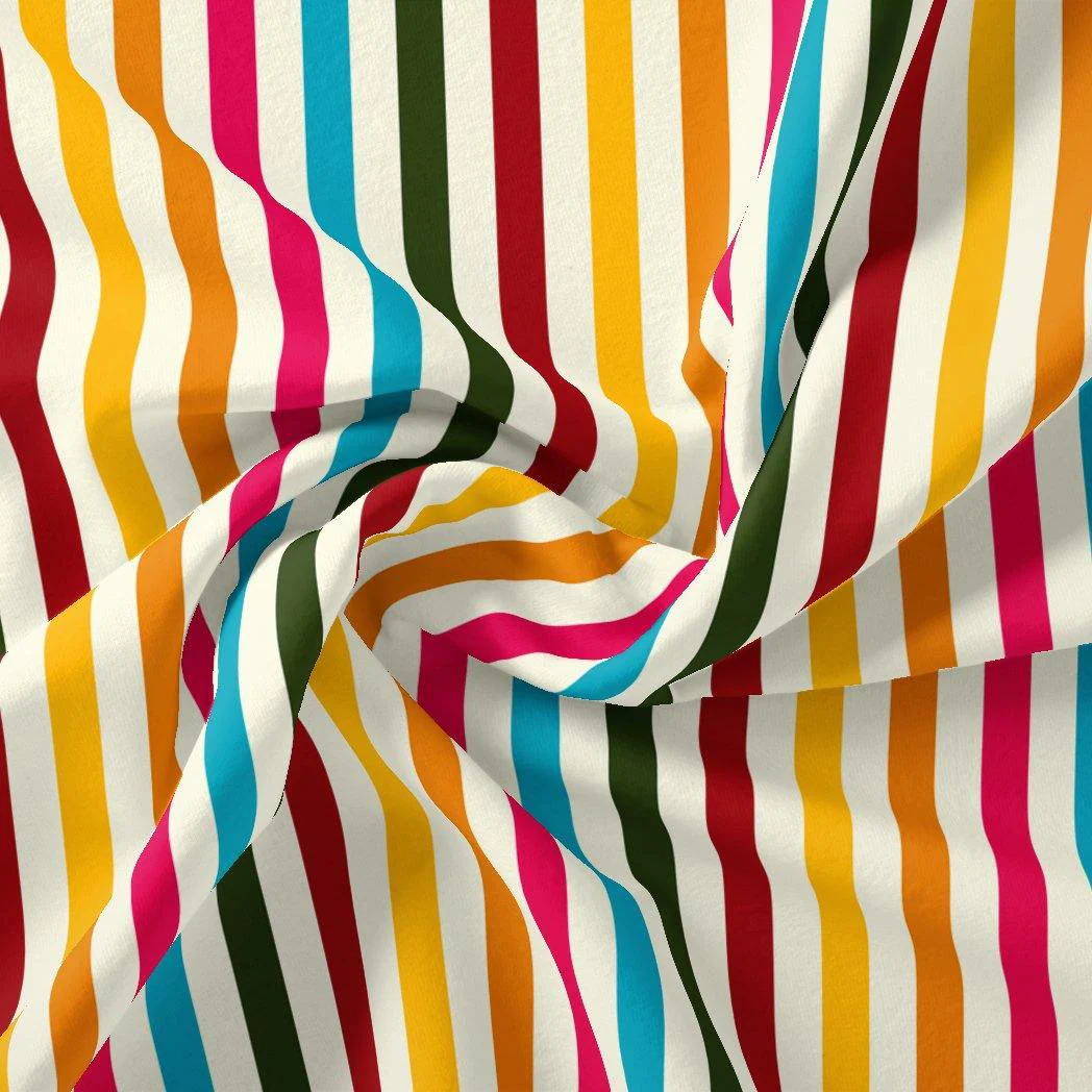 Morden Rainbow Strips Printed Fabric - Pure Chinon - Image 3