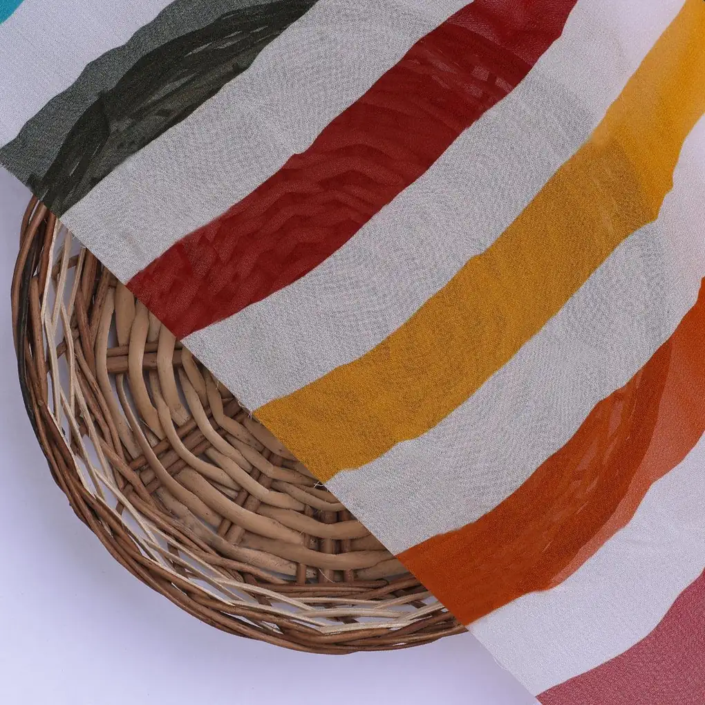Morden Rainbow Strips Printed Fabric - Pure Georgette - Image 2