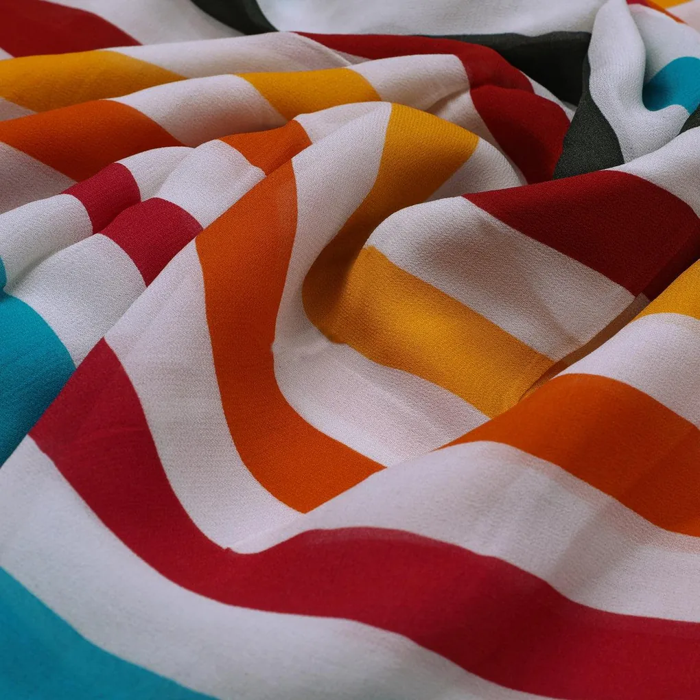 Morden Rainbow Strips Printed Fabric - Pure Georgette - Image 3