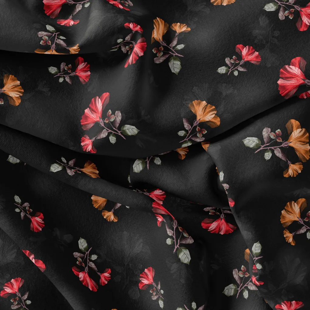 Morden Red Iris With Golden Floral Digital Printed Fabric - Image 4