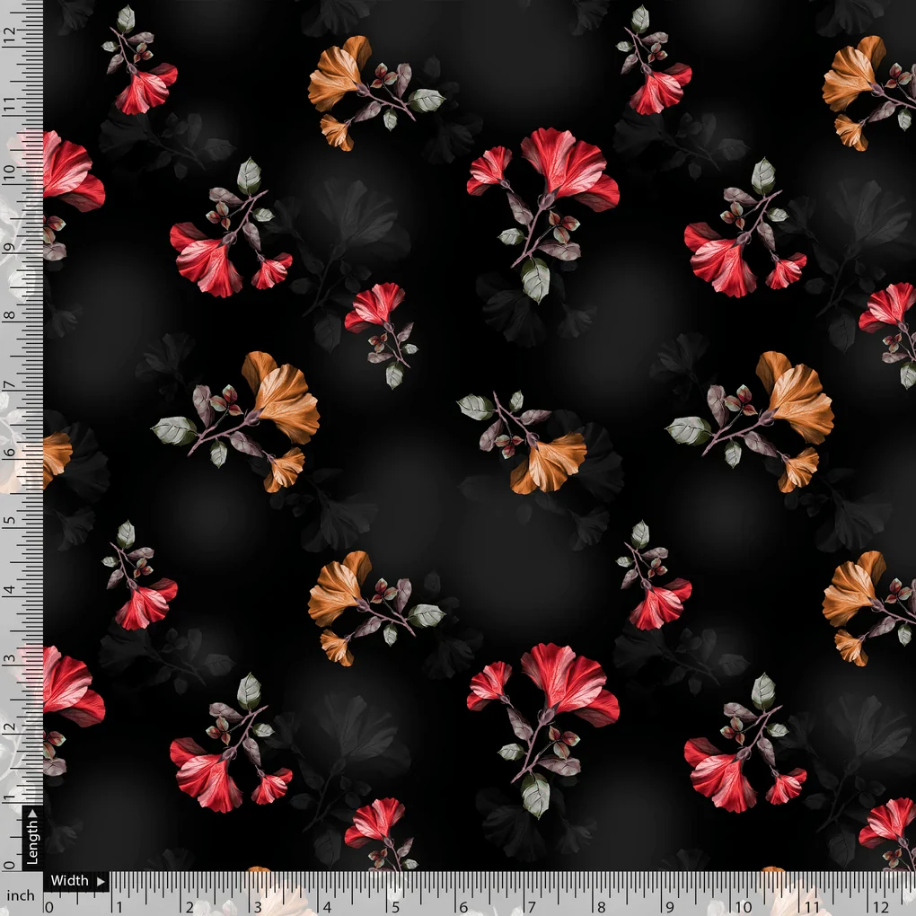 Morden Red Iris With Golden Floral Digital Printed Fabric - Image 5