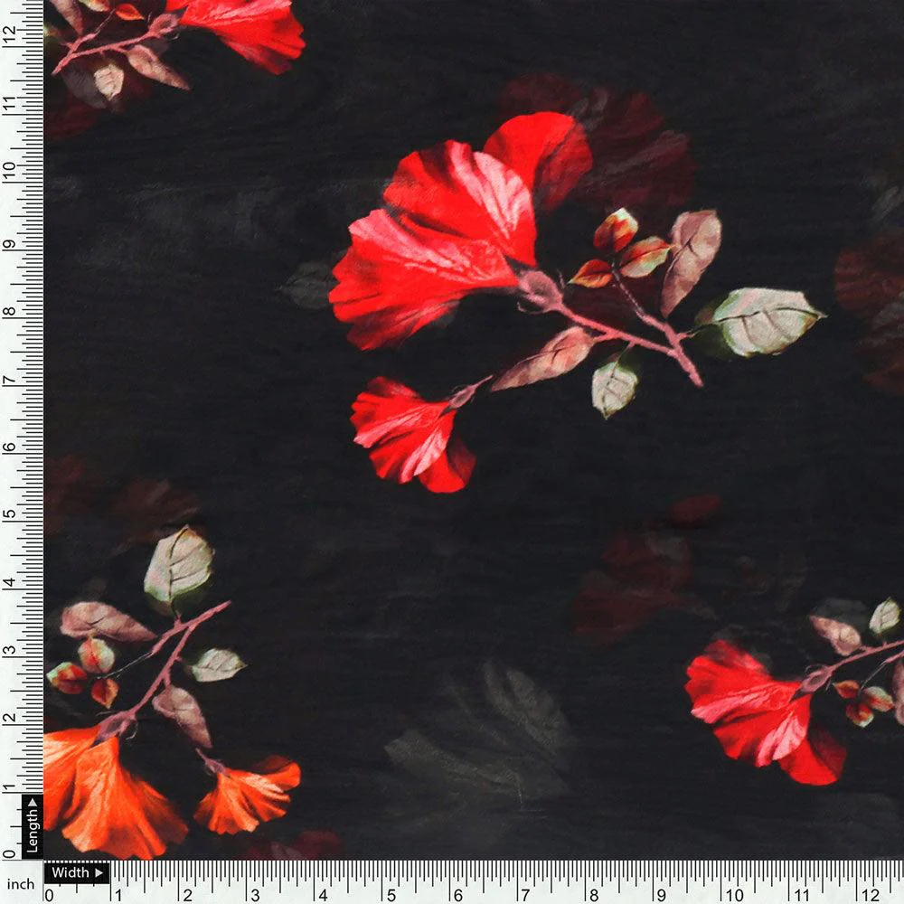 Morden Red Iris With Golden Floral Digital Printed Fabric - Pure Georgette - Image 4