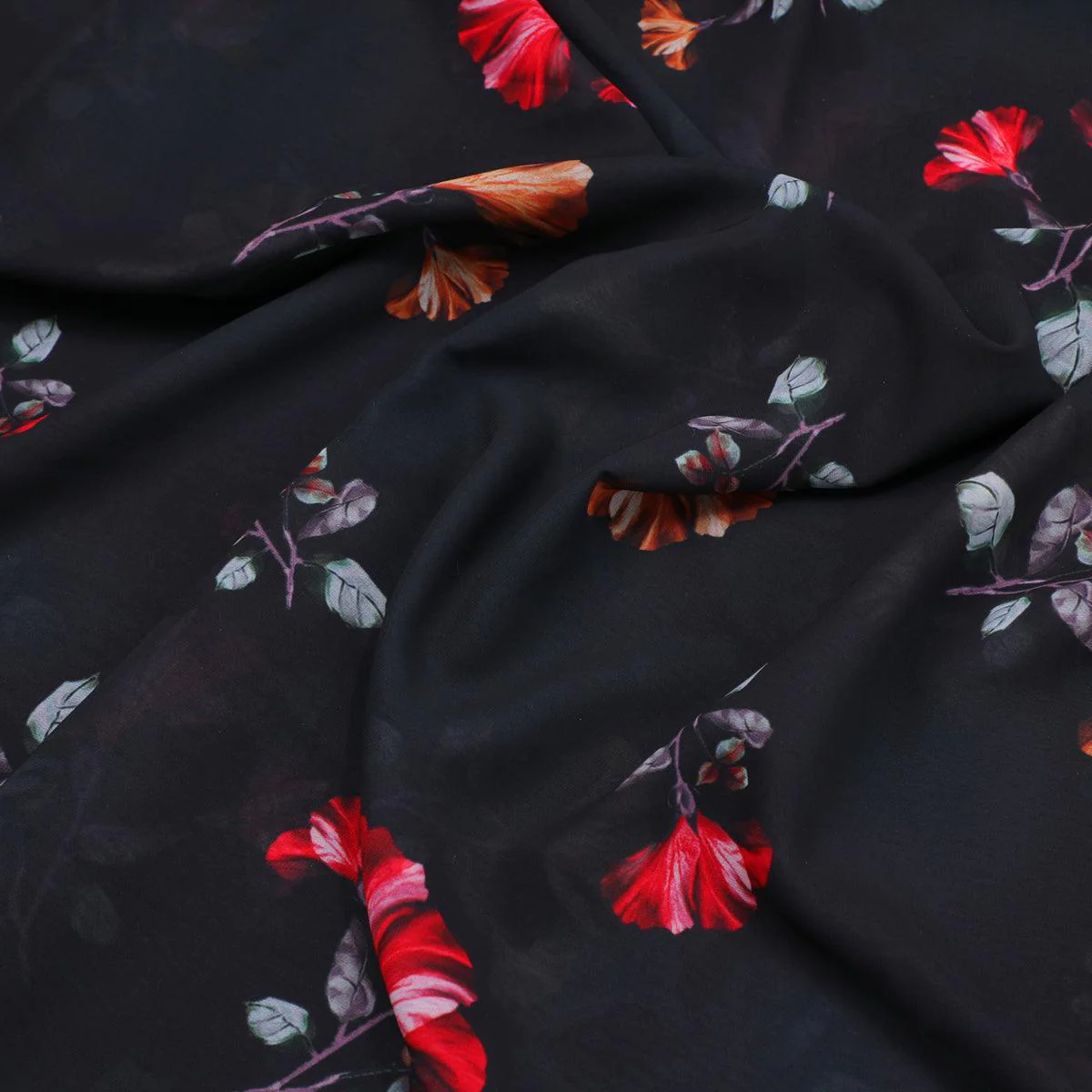 Morden Red Iris With Golden Floral Digital Printed Fabric - Weightless - Image 3