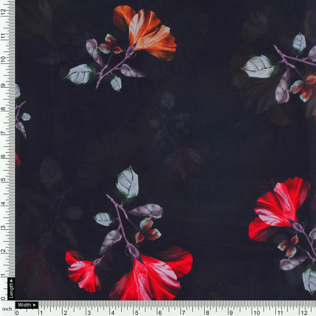 Morden Red Iris With Golden Floral Digital Printed Fabric - Weightless - Image 4