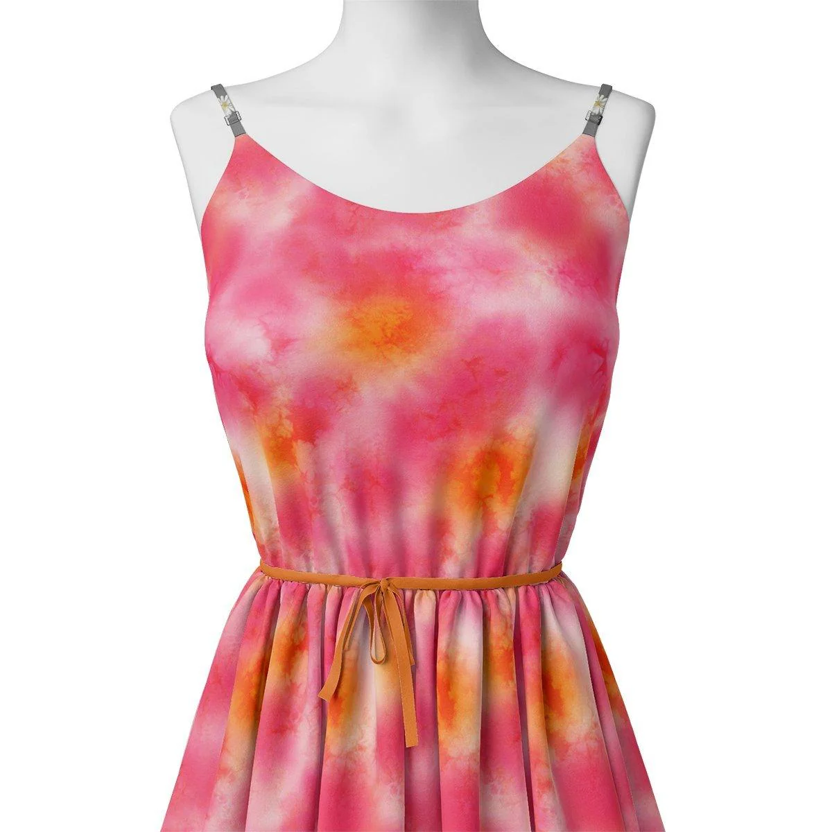 Morden Spotted Pink & Orange Digital Printed Fabric - Organza - Image 2
