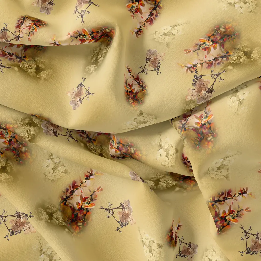 Morden Tiny Leaves With Brass Nail Colour Digital Printed Fabric - Image 4