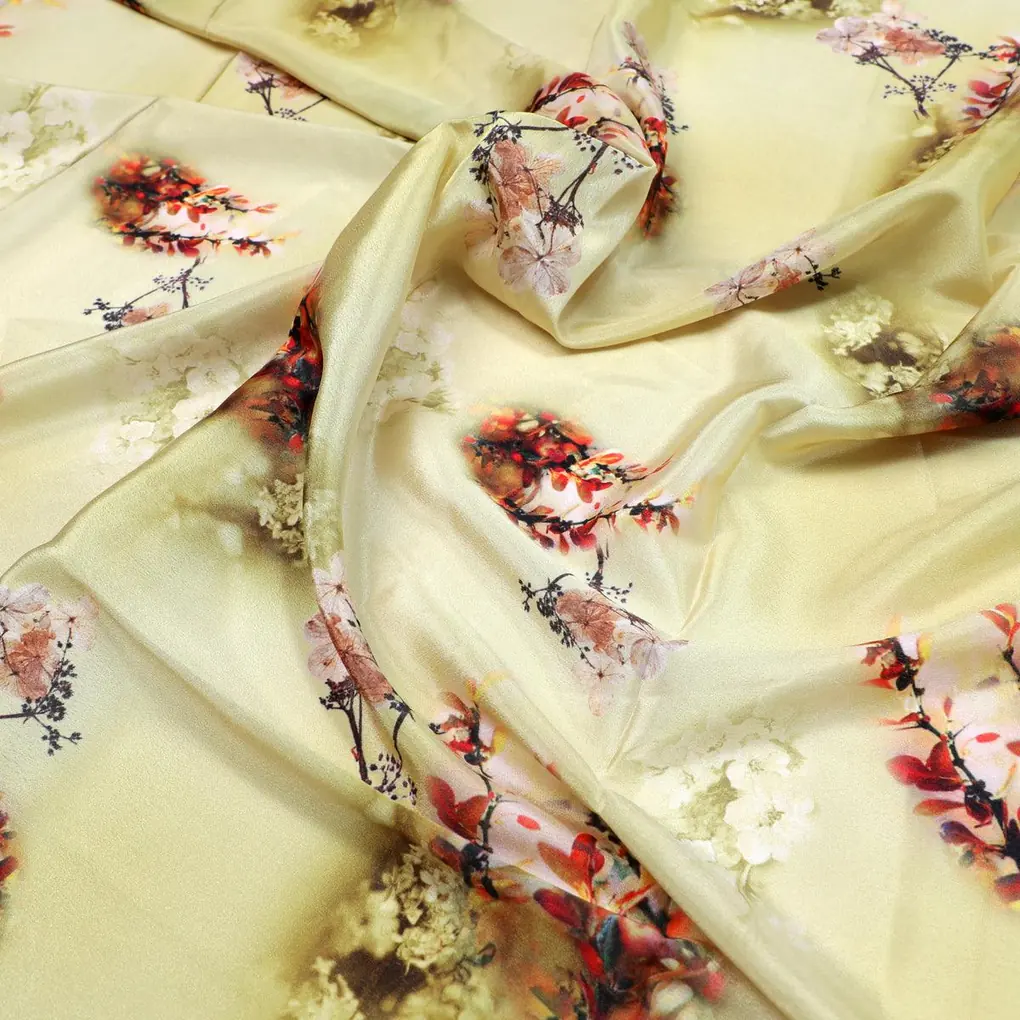 Morden Tiny Leaves With Brass Nail Colour Digital Printed Fabric - Silk Crepe - Image 3