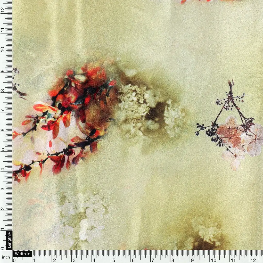 Morden Tiny Leaves With Brass Nail Colour Digital Printed Fabric - Silk Crepe - Image 4