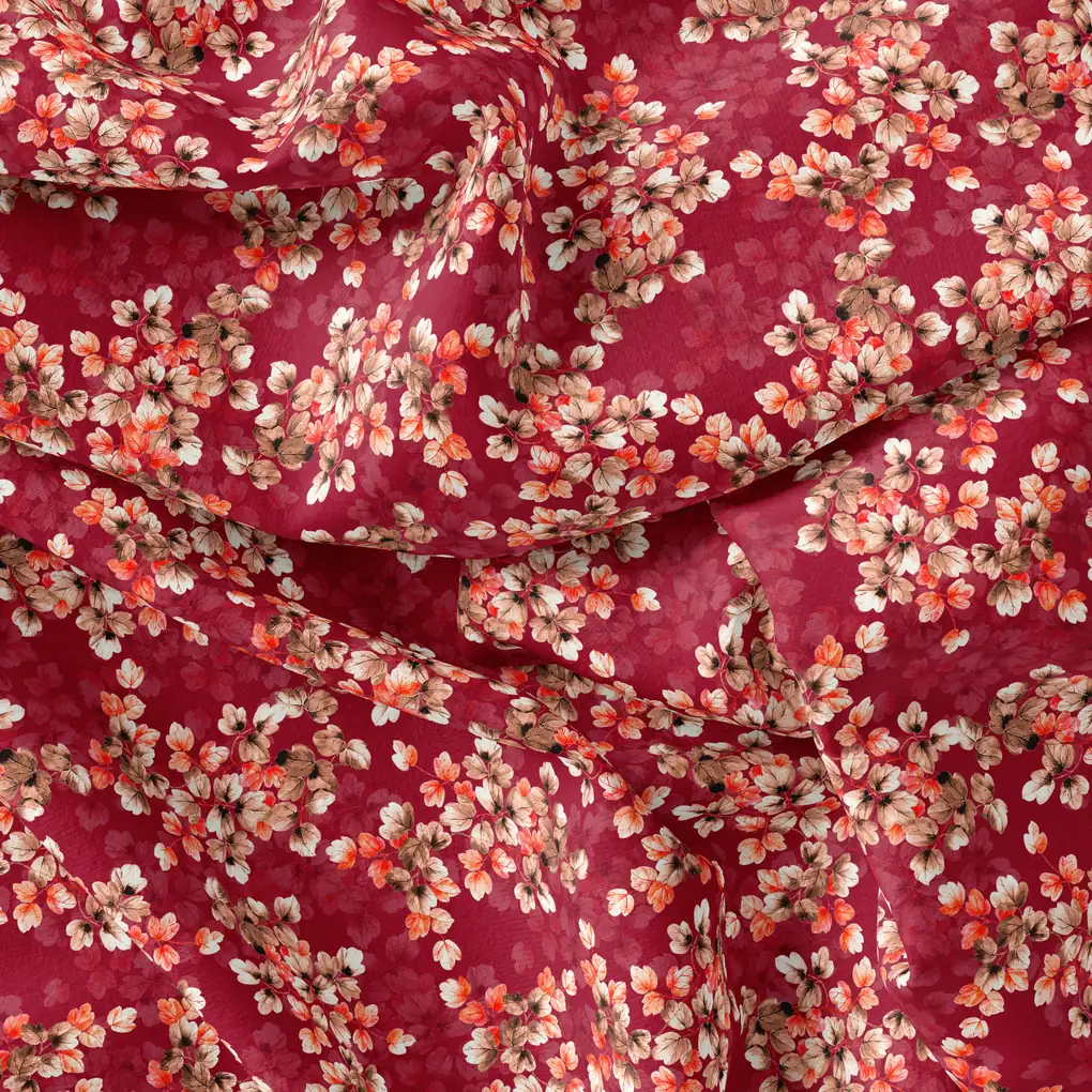 Most Attractive Red And Golden Ninebark Leaves Digital Printed Fabric - Image 4