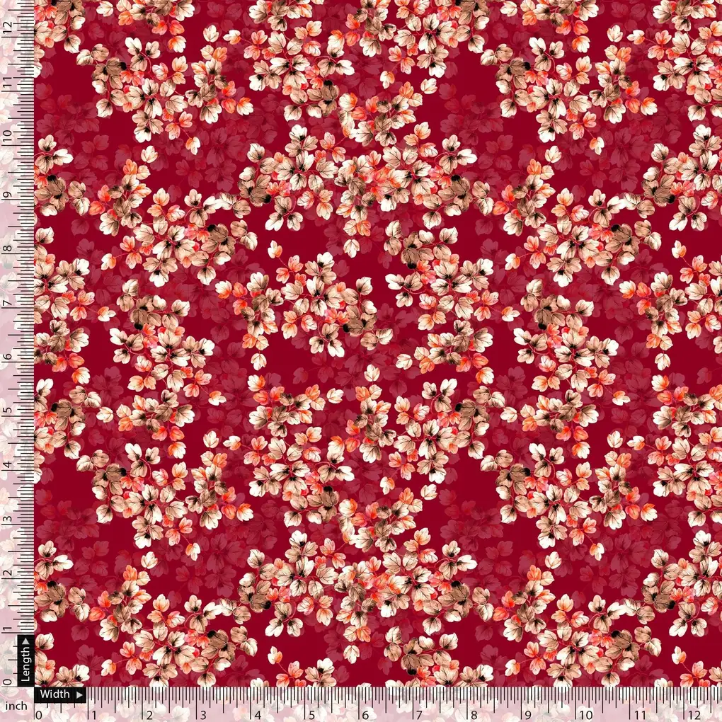 Most Attractive Red And Golden Ninebark Leaves Digital Printed Fabric - Image 5