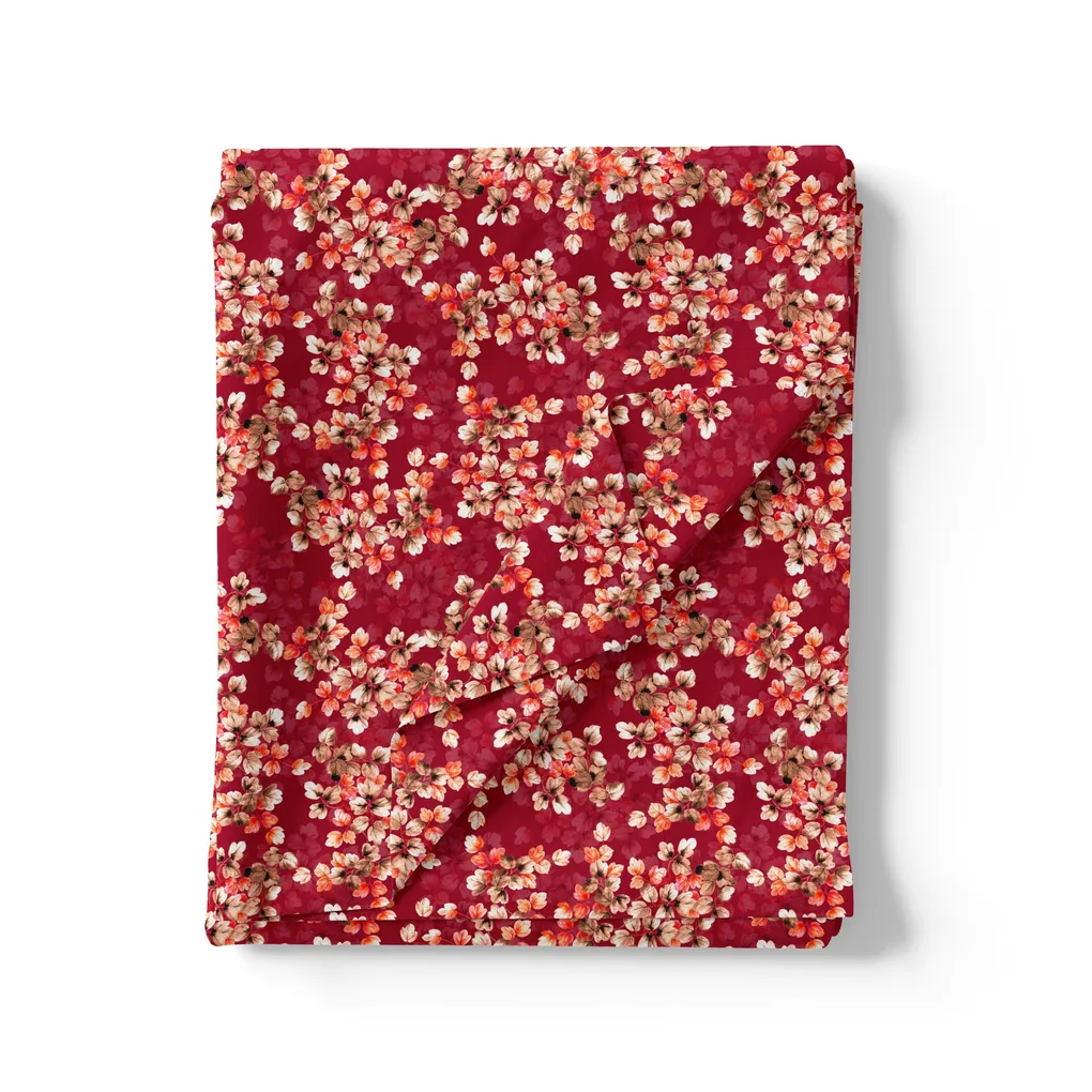 Most Attractive Red And Golden Ninebark Leaves Digital Printed Fabric - Pure Georgette - Image 3