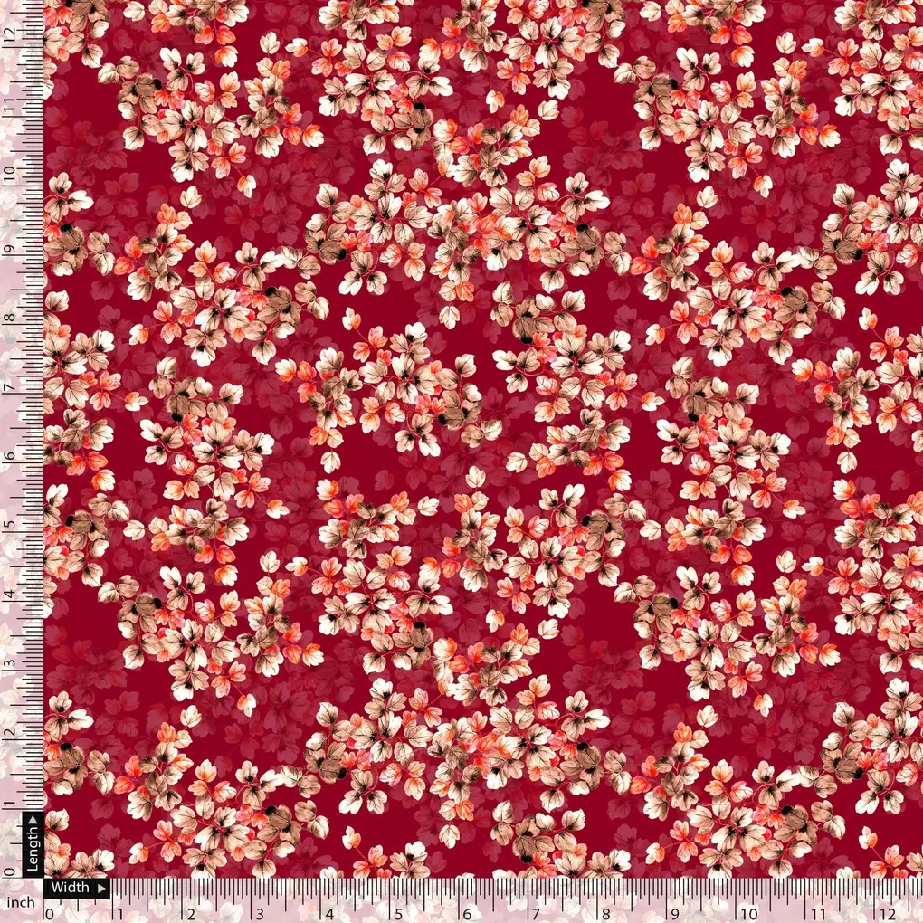 Most Attractive Red And Golden Ninebark Leaves Digital Printed Fabric - Pure Georgette - Image 5