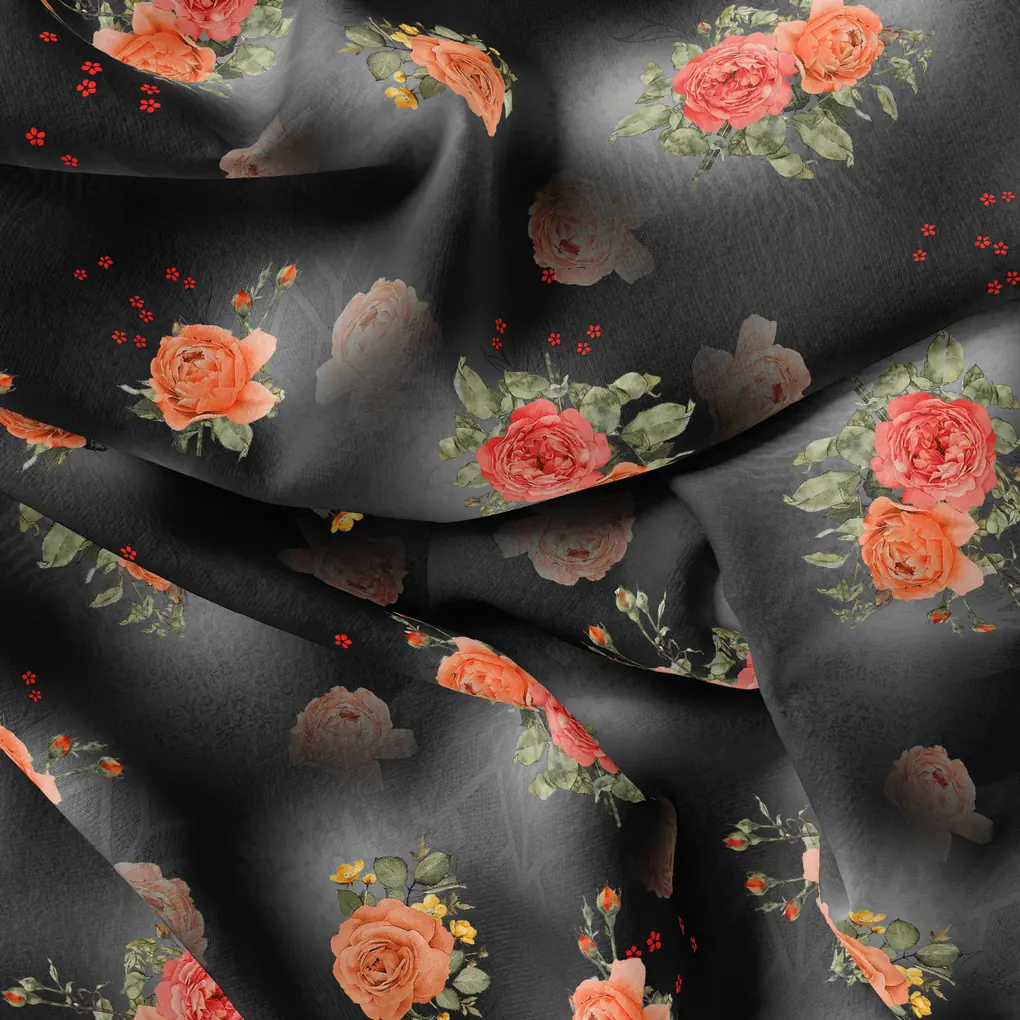 Most Trending Oranges With Red Rose Digital Printed Fabric - Image 4