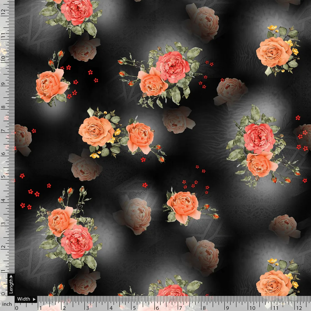 Most Trending Oranges With Red Rose Digital Printed Fabric - Image 5
