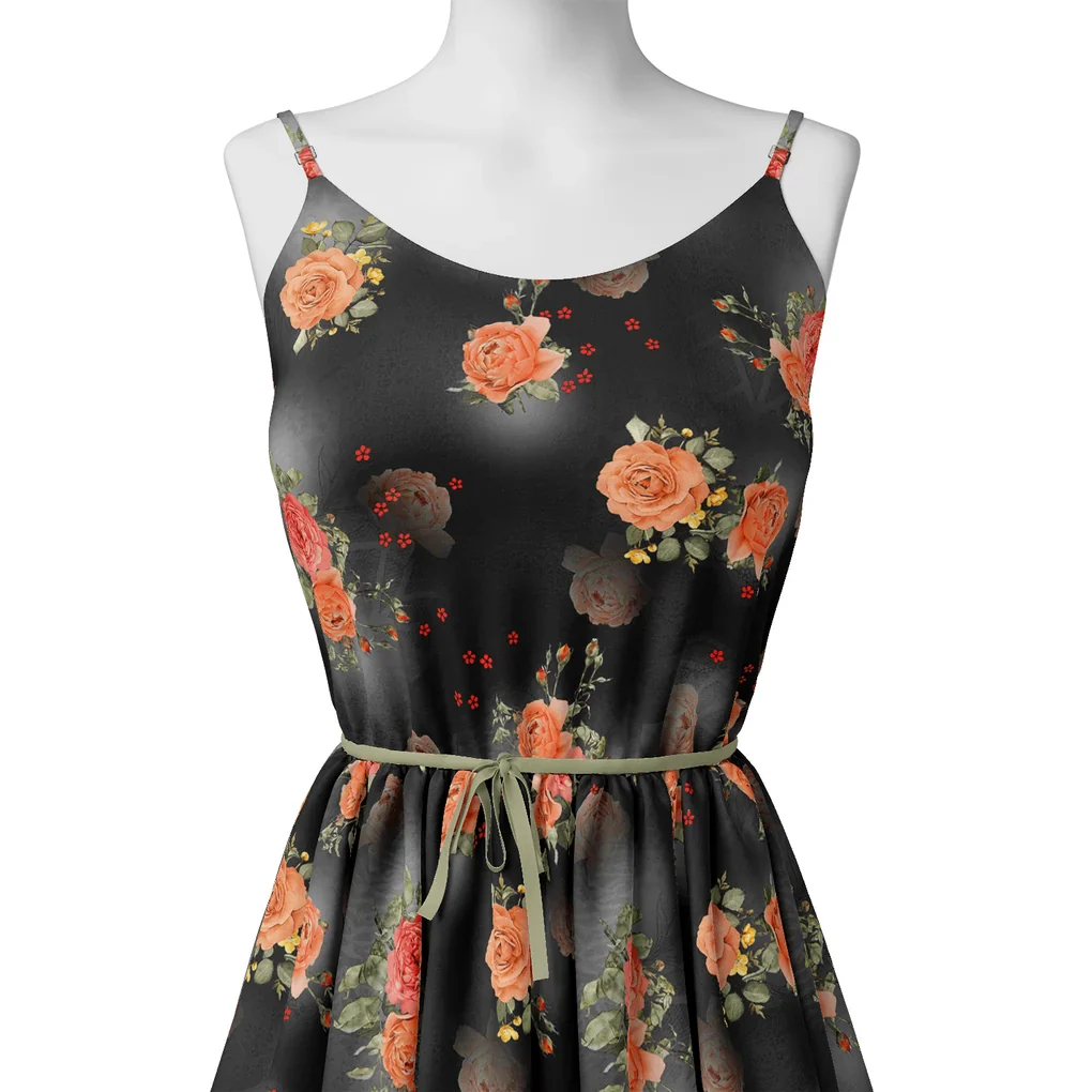 Most Trending Oranges With Red Rose Digital Printed Fabric - Japan Satin - Image 2