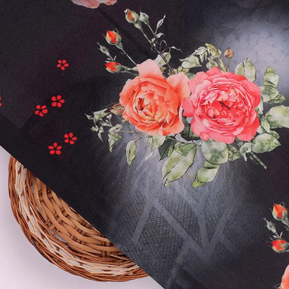 Most Trending Oranges With Red Rose Digital Printed Fabric - Kora Silk - Image 2