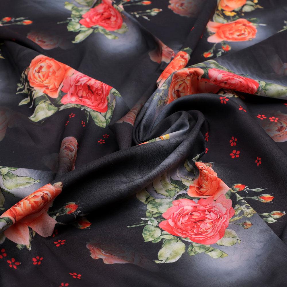 Most Trending Oranges With Red Rose Digital Printed Fabric - Kora Silk - Image 3