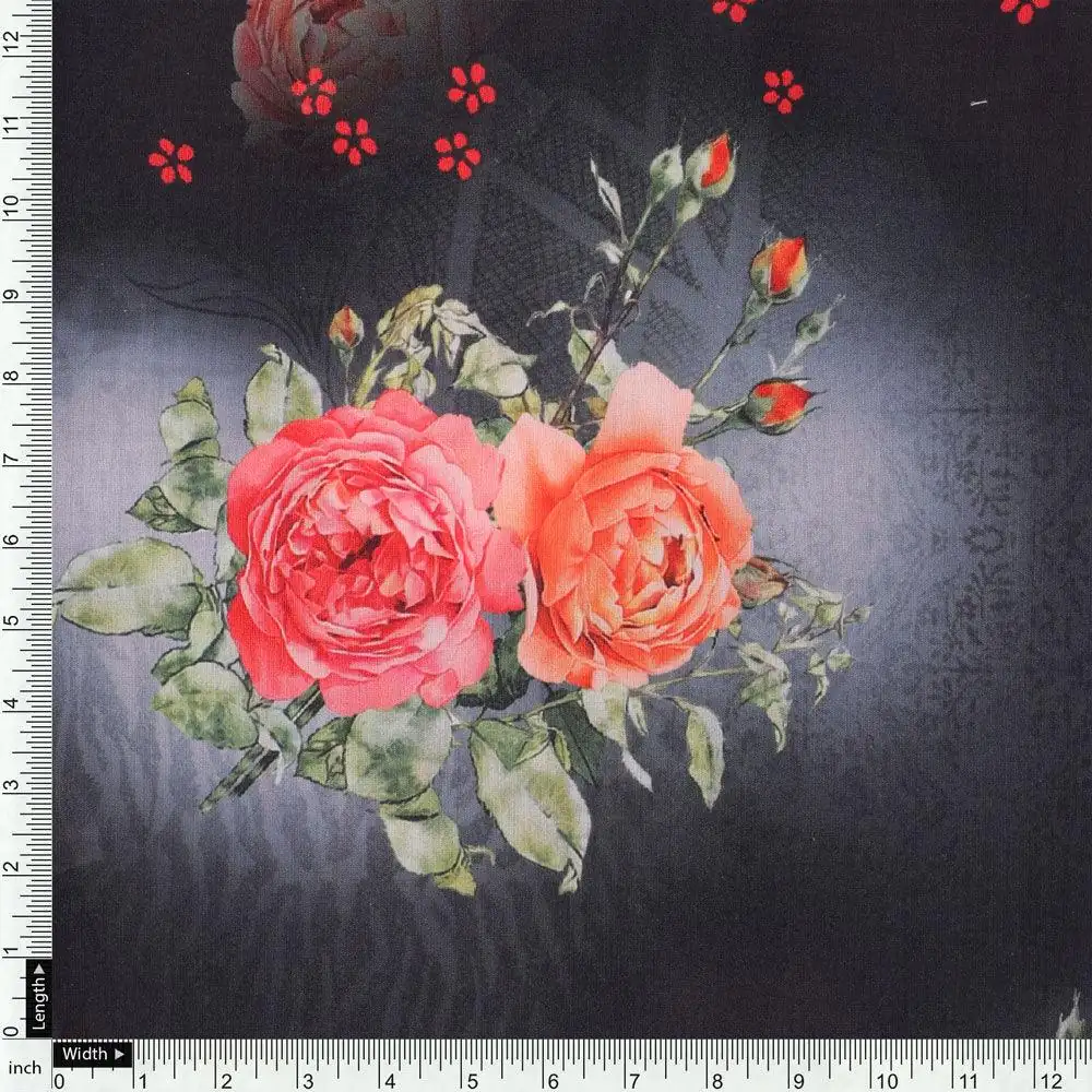 Most Trending Oranges With Red Rose Digital Printed Fabric - Kora Silk - Image 4