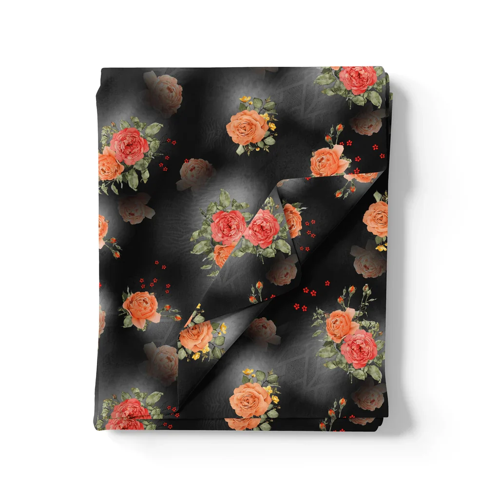 Most Trending Oranges With Red Rose Digital Printed Fabric - Poly Muslin - Image 3