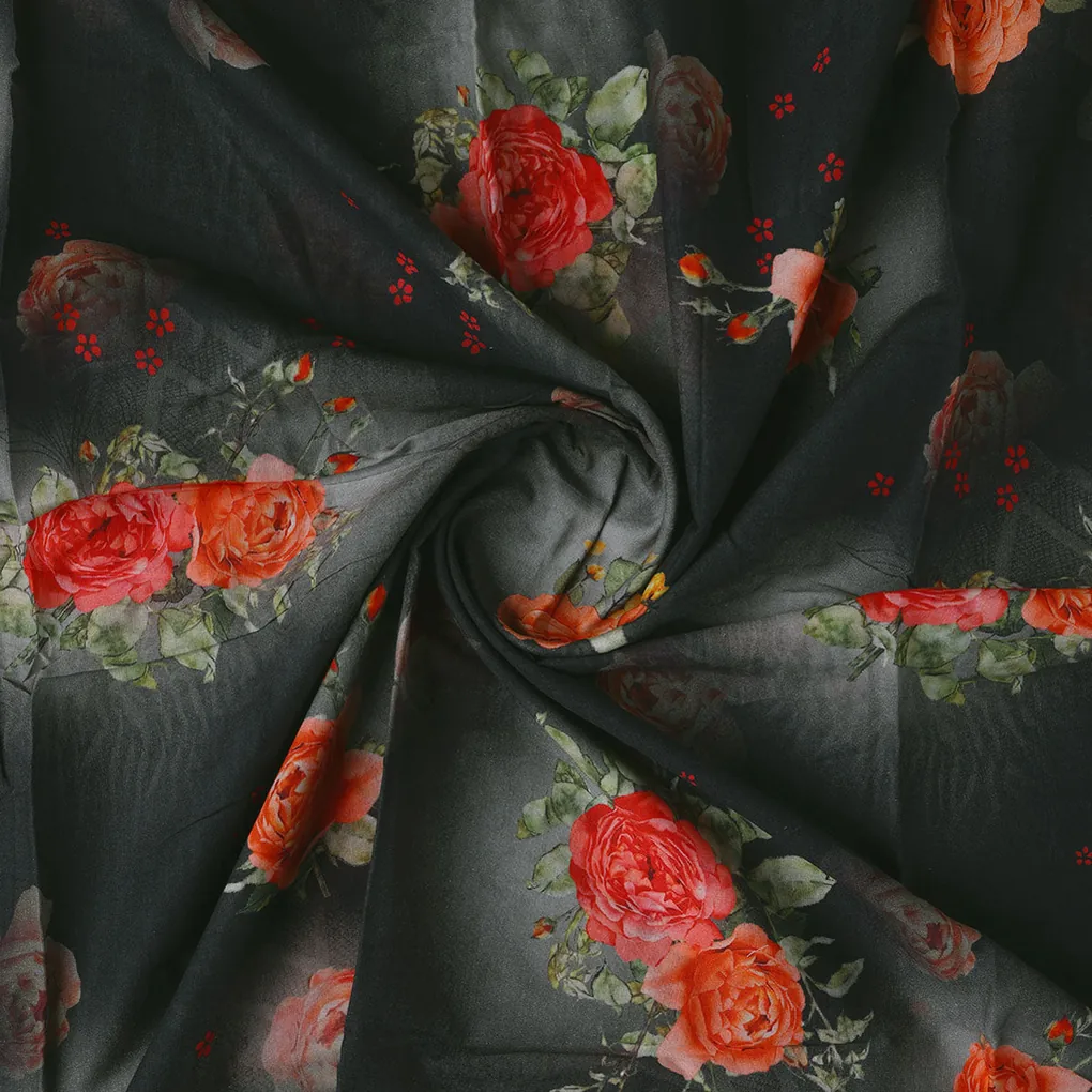 Most Trending Oranges With Red Rose Digital Printed Fabric - Pure Cotton - Image 2