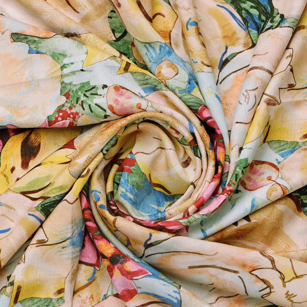 Multi-color Abstract Floral Digital Print Polyester Fabric - Image 2